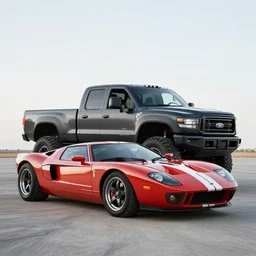 a 1 9 6 6 ford gt 4 0 mixed with a trophy truck, professional photography, wide - angle