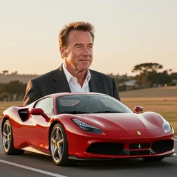 arnold schwarzenegger driving a ferrari f 4 0, photo of the year, golden hour, highly detailed