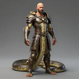 king of the snakes, snake skin armour, fullbody, balded head and short beard, artstation