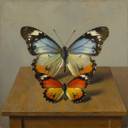 still life painting of a butterfly on a table by francis bacon