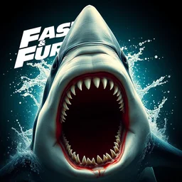 movie poster for a fast and the furious film, paul walker, giant great white sharks, teeth water splash, drama, vin diesel