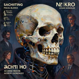 a beautiful painting of a cyberpunk skull music by sachin teng and pascal blanche and alphonse mucha and nekro and josan gonzalez in style