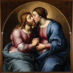 1 8 th oil panting of a jesus kissing with maria maddalena