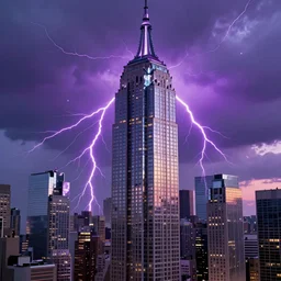 of a futuristic photo - realistic new york city with mirrored windows in shiny crystalline : 7 purple lightening : 3, octane render, clouds : 2, violet sun : 4, in the style of sahm : 3, hd, ultra - realistic, hyper - realistic, digital art,