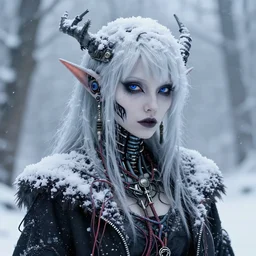 highly detailed portrait of a snowy elemental witch punk lady ghost android, stray wiring by atey ghailan, james gilleard, by joe fenton, by greg rutkowski, by greg tocchini, by kaethe butcher, 4 k resolution, gradient blue, cyan, black and white color scheme!!! ( ( snowy glaciated robotic dystopian city background ) )