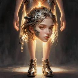 body with head and feet and shoes and hands, cyberpunk, female character, beautiful head, nice legs, concept art, artstation, intricate details, dramatic lighting