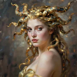 medusa portrait painting, seductive, dynamic lighting, artstation, detailed, blurred background