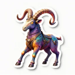 sticker art of a multicolored steampunk aries zodiac sign, 3 d render, crisp, trippy, 8 k, fluorescent colors, insanely integrate