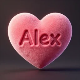 a heart with the name alex written on it, cute, high detail, well lit, octane render, blender, particles,