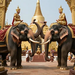 the elephant battle, elephant duel scene, king naresuan of ayutthaya versus crown prince mingyi swa of burma in burmese - siamese war ( 1 5 4 7 - 1 5 4 9 ), high resolution, highly detailed, 8 k, cinematic lighting, global illumination, elegant, ornate, super detail, a colorized photo, colorized, # film, movie still