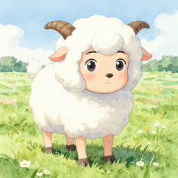 a sheep girl, watercolor anime painting, full shot, perfect shading