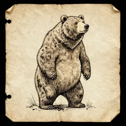 ink illustration of a bear, monster manual style, dungeons and dragons guidebook, tan parchment paper