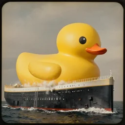 a gigantic rubber ducky crashing into the titanic, wet plate photography