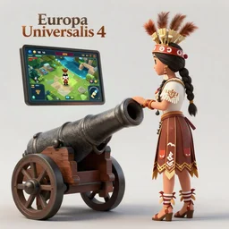 A Mohawk Queen examines her new cannon, loading screen artwork for the game 'Europa Universalis 4'