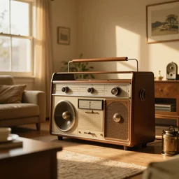 vintage magazine photograph of an old pickup player in a mid century living room, golden hour, late afternoon sun, rays of light coming through the window, ultra realistic, ultra detailed, masterpiece, 8 k octane render, ambient diffusion, subsurface scattering, trending on artstation, cgstudio
