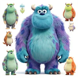 big friendly furry monster design, colorful, character sheet, concept design, greg rutkowski, zabrocki, karlkka, jayison devadas, trending on artstation, 8 k, ultra wide angle, zenith view, pincushion lens effect