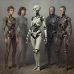 an uncut centered overdetailed hypermaximalist sideview fullbody portrait shot of biomechanica goddess of death. realistic painting by dragan ilic di vogo, andrei riabovitchev, tomasz alen kopera, glenn brown, paul lewin. surrealism by dom qwek. contra pose. muted smootg complementary colors. polished. visionary fineart.