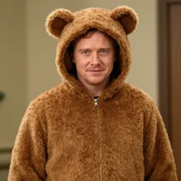 Brendan Fraser wearing a teddy bear suit