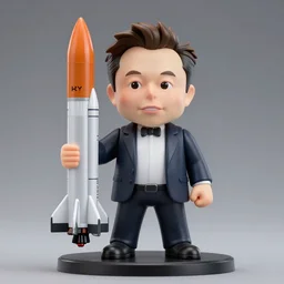 elon musk as nendoroid with space - x rocket, 8 k hd dof, cinestill 8 0 0 t,