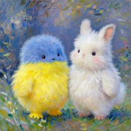 conflict in ukraine. fluffy and cute. claude monet style