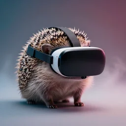 hedgehog in vr helmet, fog ambient, color gradient, radial blur