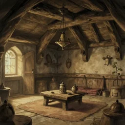 medieval cottage interior, fantasy hand - drawn animation