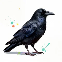 colorful illustration of black raven bird, colorful splatters, by andy wrahol and zac retz and kezie demessance