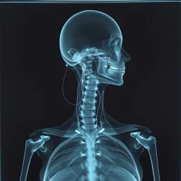 full body medical x - ray photo showing wires inside cyborg of pretty woman
