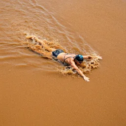 a person swimming in a huge coup of coffee