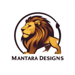 company logo for mantara designs, vector art illustration, stylized lion