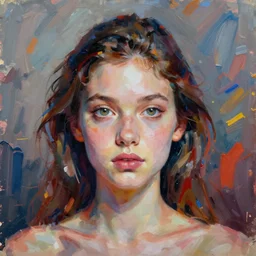 hyperrealistic portrait of a beautiful three eyed girl by Monia Merlo and Daniel Merriam, vivid brushstrokes on background, wide angle, 4k