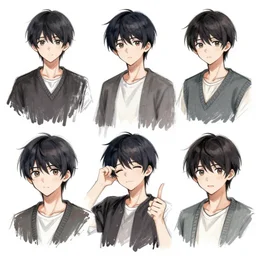 expressive visual novel character poses from the waist up, digital art, expressive, sketch, pen