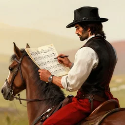 franz schubert reading sheet music and riding a horse in red dead redemption 2