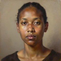 detailed portrait in femininity, ethnic, realistic face, sculpted features, mature and statuesque, warm glow, radiant, bathed in light, chiaroscuro, specular highlights, painterly, natural color scheme, earthy tones, modern fashion, contemporary art, oil on canvas
