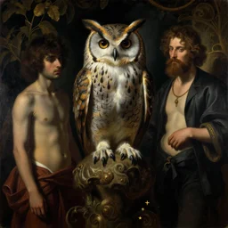 a painting of the owl of nightmares by gustav moreau, jean delville and  Gaston Bussiere