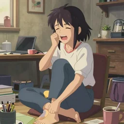 a ultradetailed beautiful panting of a stylish woman sitting in a messy apartment, by makoto shinkai, conrad roset and greg rutkowski, trending on artstation