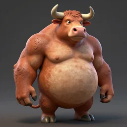 a pot-bellied humanoid bull with a bit of muscle  artstation