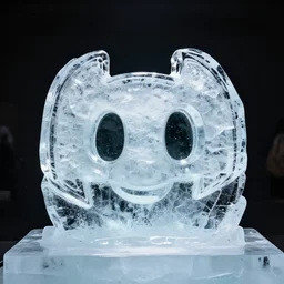 discord logo as a real life ice sculpture, dark background