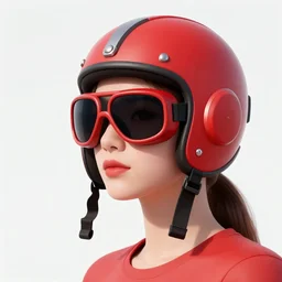 woman wearing aviator helmet and googles, by moebius, red