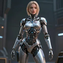 a beautiful highly detailed futuristic mechanical lady, seductive confident pose, attractive feminine curves, art by greg rutkowski and mark keathley, cyberpunk, 7 0 mm photo, featured on artstation, 4 k, octane render