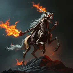a centaur skeleton holding a fireball, dark fantasy matte painting trending on artstation