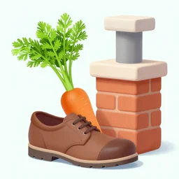 a carrot in a shoe next to a chimney