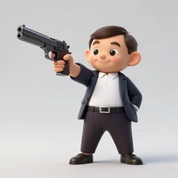 mister bean holding a gun, 4k photograph, low angle, wide shot, fast shutter speed, dramatic backlighting, in the style of james bond and sherlock holmes