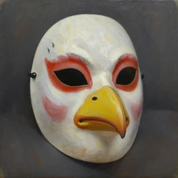 oil painting of an old creepy bird mask