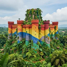 flag colored wall fortress greeble illusion landscape jungle wonderworld paradize a spectacular view cinematic