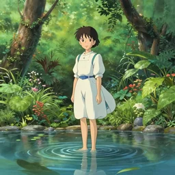 a girl standing inside a botanical garden filled with water by Anna Dittmannand, anime, by Hayao Miyazaki, digital art, surreal, trending on artstation, HD, 8K, highly detailed, good lighting, masterpiece, beautiful