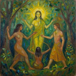 a spiritual oil painting on the connection between nature and humans, creative interpretation