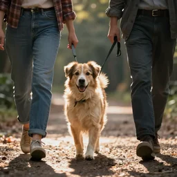A dog taking a human out on a walk