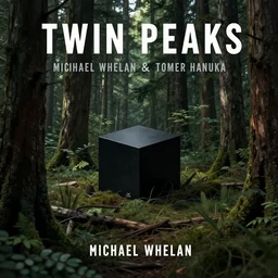 Twin Peaks movie poster artwork by Michael Whelan and Tomer Hanuka, Rendering a small black cube in the middle of woods, from a scene from Twin Peaks, clean, full of detail, Matte painting, trending on artstation and unreal engine