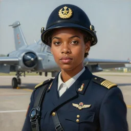 epic professional digital portrait art of attractive african woman airforce pilot, 4 5 mm lens, painting, facing front, by neal adams and joelle jones artstation, cgsociety, wlop, epic, much wow, much detail, gorgeous, detailed, cinematic, masterpiece